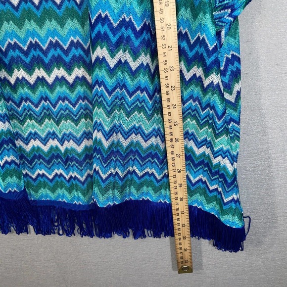 Susan Graver Cardigan Womens XL Blue Green Chevron Kimono Sleeve Tasseled Casual - Picture 6 of 14